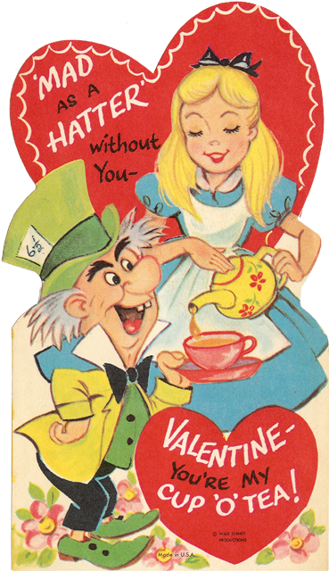 Hatter And Alice Valentine Tri-fold 640 - Happy Valentines Day Vintage (369x640), Png Download