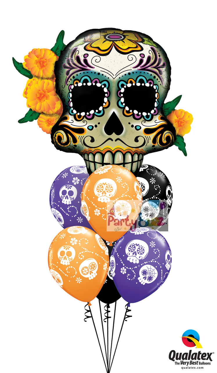 Qualatex Foil Shape Day Of The Dead Skull Balloon Bouquet - Sugar Skull Birthday Balloons (747x1280), Png Download