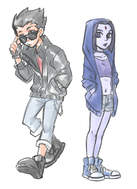 Robin And Raven In Their Civvies ^-^ - Raven Teen Titans Fanart (480x662), Png Download