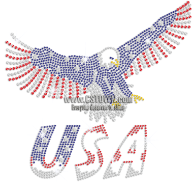 Flying Eagle Bling Usa Iron On Rhinestone Transfer - Eagle (450x450), Png Download