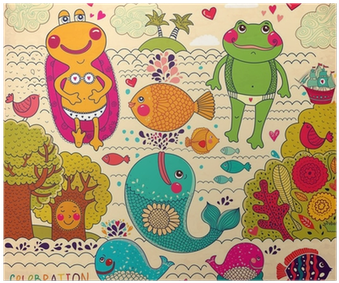 Vector Cartoon Illustration With Happy Frogs Poster - Illustration (400x400), Png Download