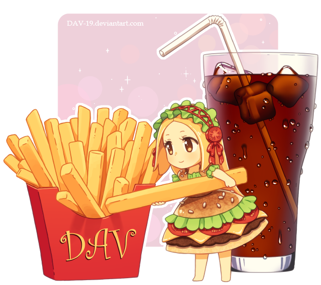 Chino Hambúrguer, Refrigerante E Batata Frita - Anime Girls Fast Food (700x640), Png Download