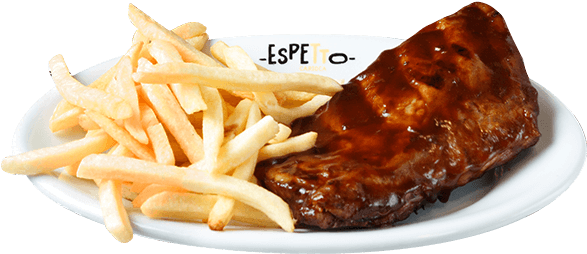 Baby Back Ribs / Back Ribs Costela Suína Com Molho - Costela Com Batata Frita Png (600x399), Png Download