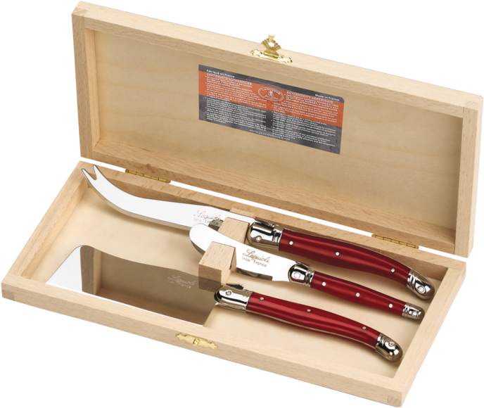 Laguiole 3 Pieces Cheese Set Red Iridescent Coloured - Set Couteau A Fromage (710x600), Png Download