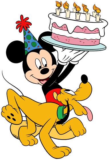 Disney Birthdays And Parties Clip Art - Mickey Mouse Holding Birthday Cake (382x557), Png Download