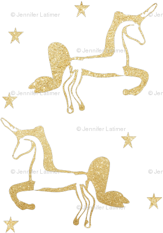 Gold Unicorns And Gold Stars On White Modern Trendy - Horse (340x483), Png Download