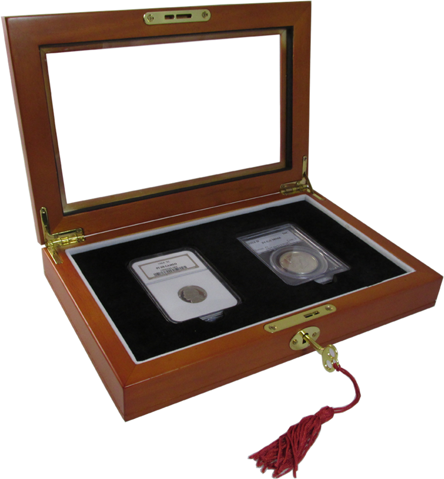 Two Slab Glass Top Wood Coin Display Box With Key And - Two Slab Glass Display Case (923x1000), Png Download