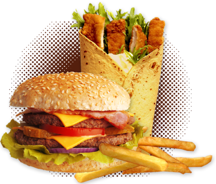 Share This Image - Burger & Fries Png (702x600), Png Download