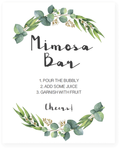 Download Mimosa Bar Sign Printable With Watercolor Green Leaves Greenery Baby Shower Invitation Png Image With No Background Pngkey Com