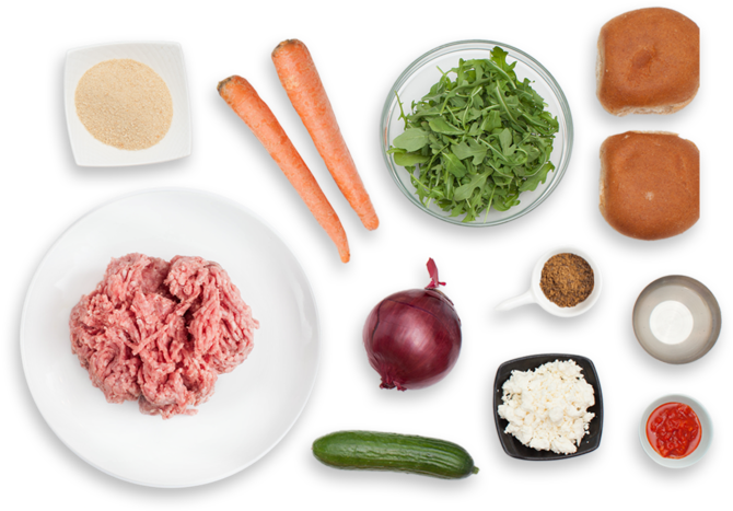 Harissa Lamb & Beef Burgers With Roasted Carrot Fries - Carrot Png Top View (700x477), Png Download