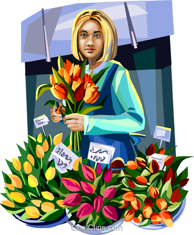 Woman Selling Flowers Royalty Free Vector Clip Art - Woman Selling Flowers Png (396x480), Png Download