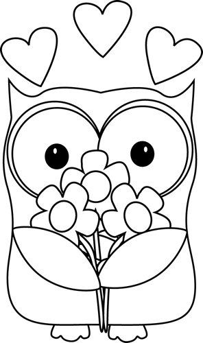 Black And White Valentine's Day Owl Clip Art - Clipart Black And White Valentines (296x500), Png Download