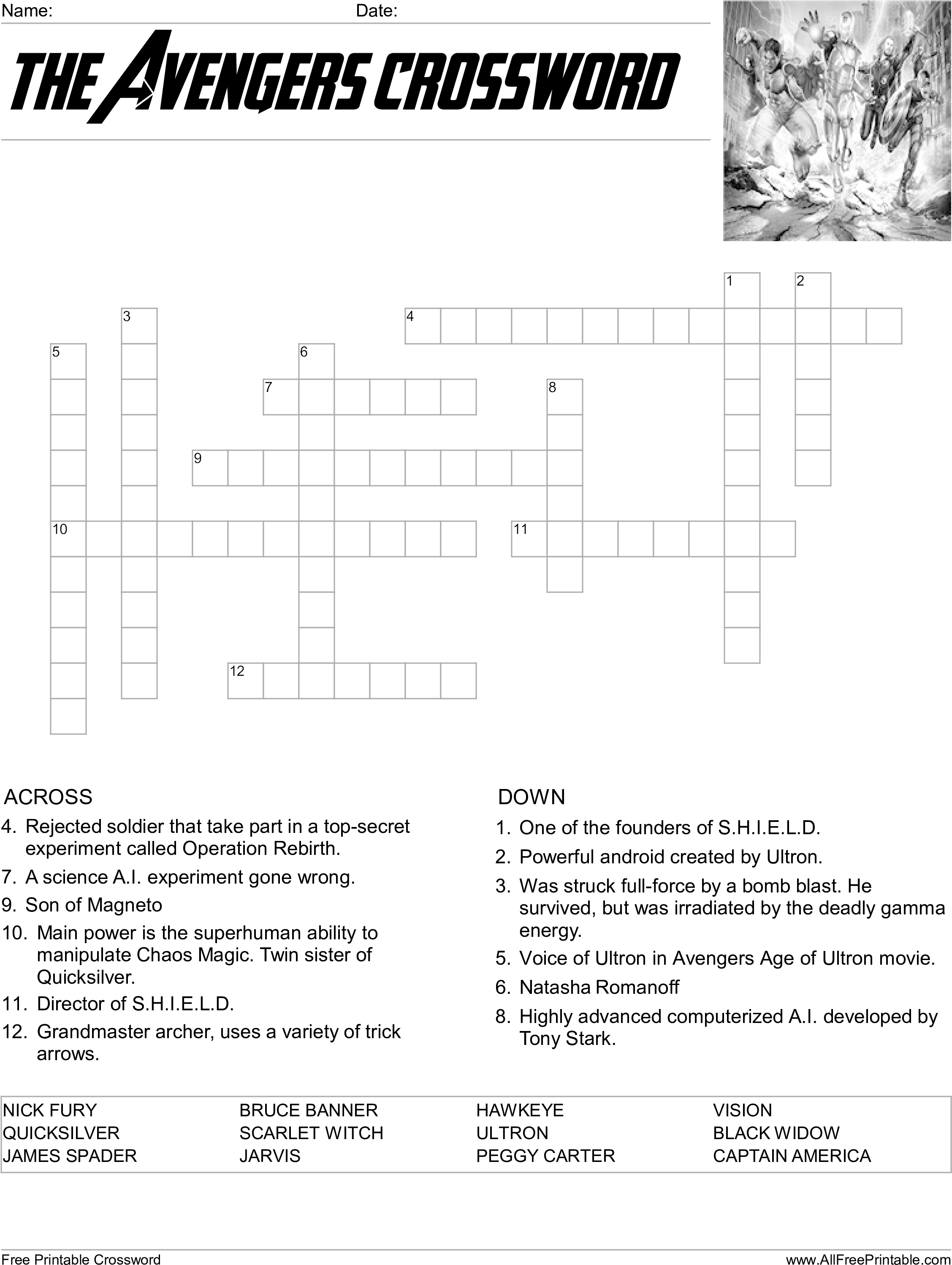 Hauptschablonenbild - Crucigrama De Los Vengadores (2550x3300), Png Download