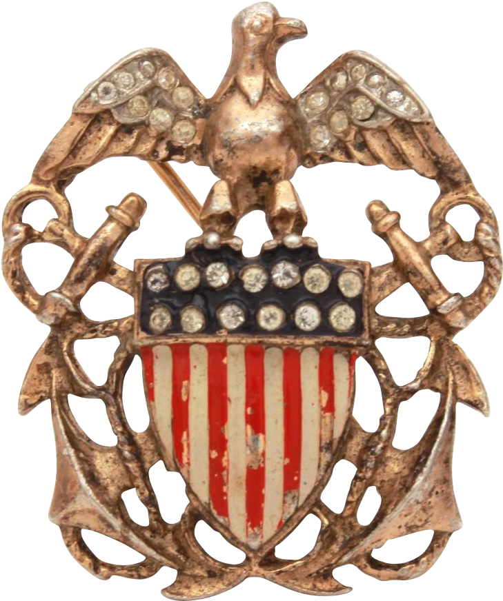 Wwii Trifari Sterling Enamel Us Navy Eagle & Anchor - Crest (871x871), Png Download