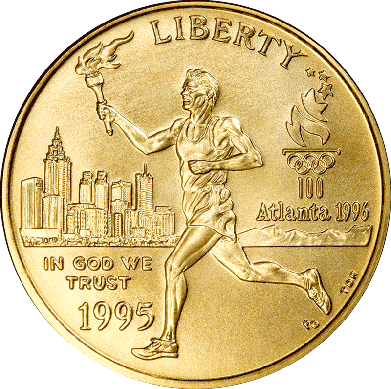 1995-w Olympic Torch Runner $5 Commemorative Gold ~ - $5 Commemorative Gold Coin (800x795), Png Download