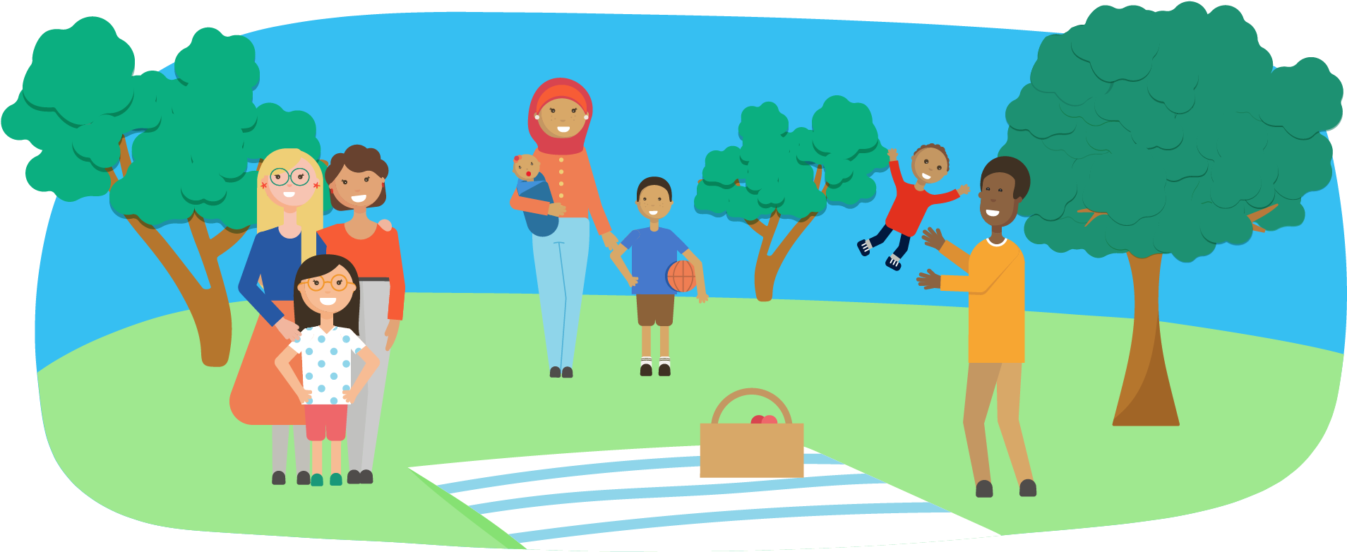 Multiple Families Playing With Their Children In A - Family (1920x800), Png Download