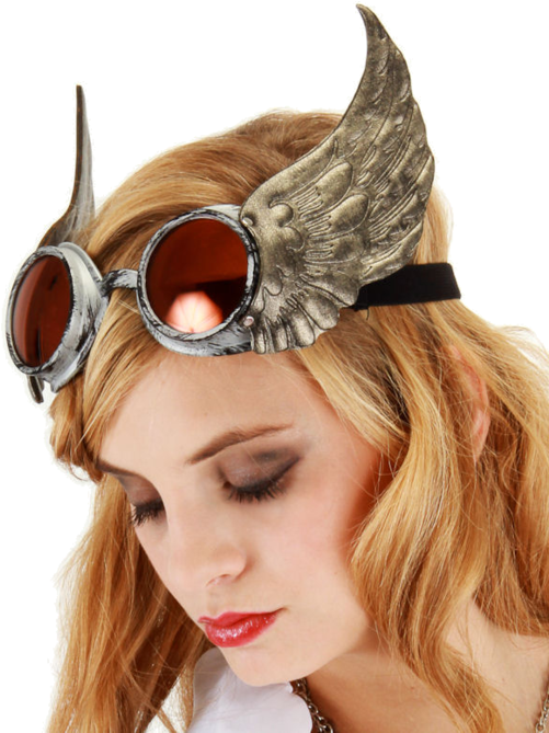 Take Flight With These Silver Winged Goggles And Complete - Steampunk Goggles On Head (500x793), Png Download