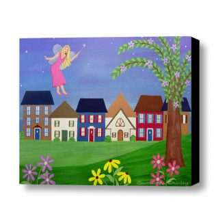 Kids Art Canvas Panel Of Children's Town Guardian Painting - Child (600x315), Png Download