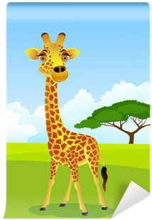 Giraffe In The Zoo Cartoon (400x400), Png Download