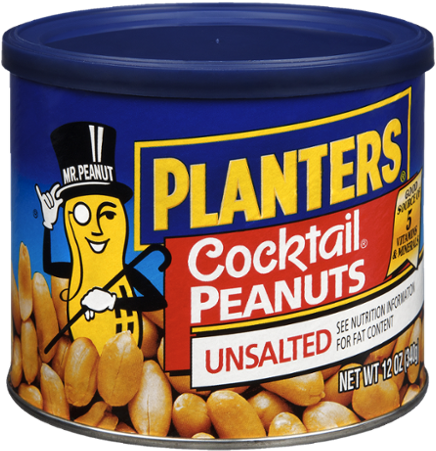 Planters Unsalted Cocktail Peanuts - 12 Oz Canister (600x600), Png Download