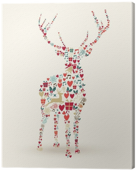 Merry Christmas Deer Illustration Canvas Print • Pixers® - Rentier Weihnachten Schwarz Weiß (400x400), Png Download