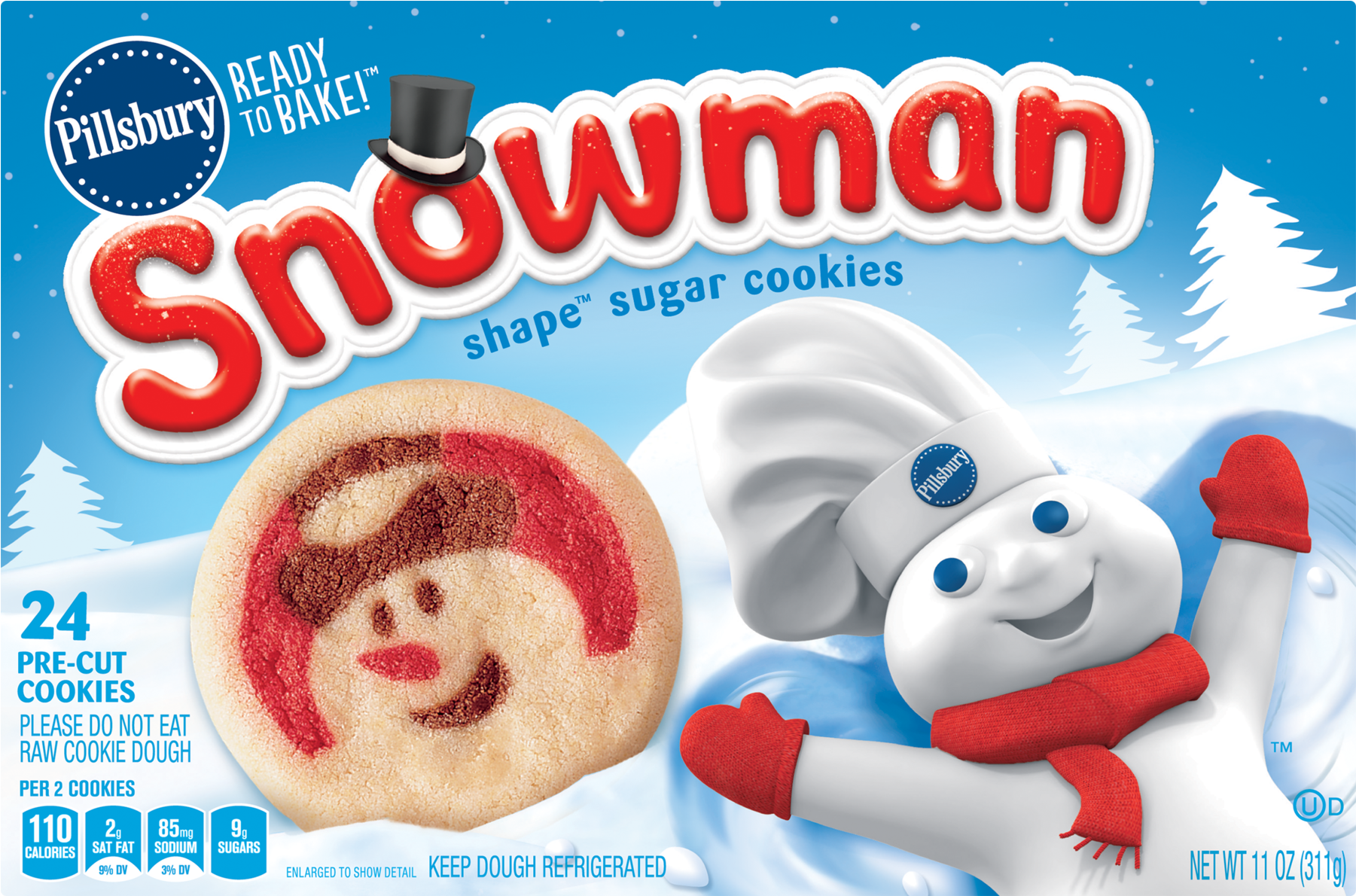 Snowman Shape™ Sugar Cookies - Snowman Sugar Cookies Pillsbury (1800x1800), Png Download