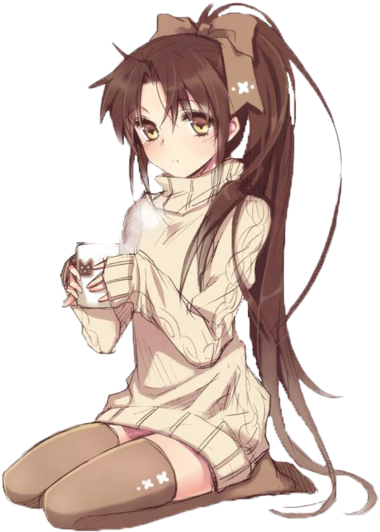 Brown Hair Girl Ponytail - Anime Girl With Long Brown Hair (400x562), Png Download
