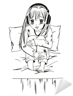 Anime Girl With Headphones Sitting On Bed Sticker • - Sitting In A Bed Anime (400x400), Png Download