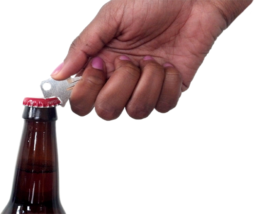 Bottle Opening Key In Action - Bottle Opener Key (523x440), Png Download