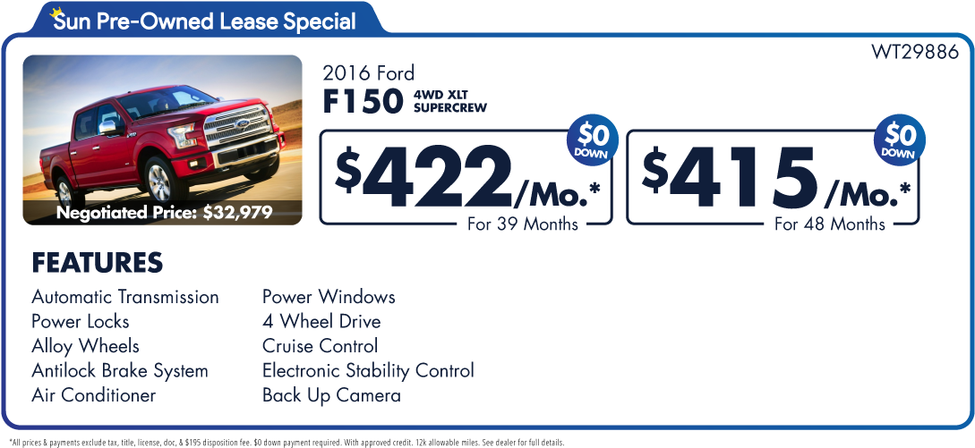 2016 Ford F150 Pre Owned Lease Special - F150 Ford Truck - Large Truck Panel In Cotton | 36" (1100x509), Png Download