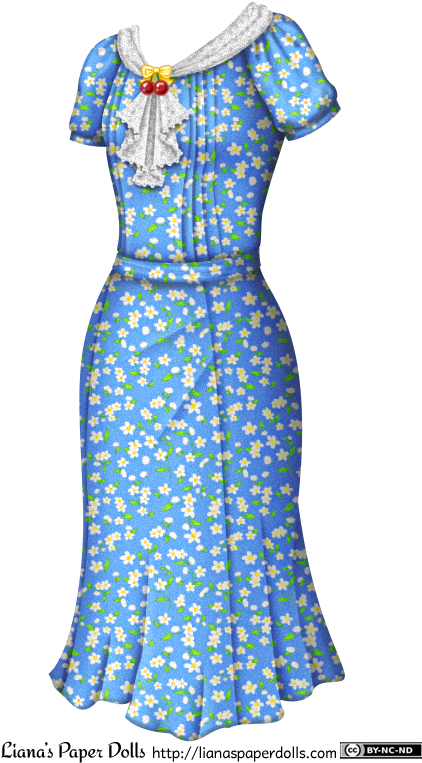 A 1930s-style Blue Dress With A Small Pattern Of White - Flowered 1930s Dress (443x775), Png Download