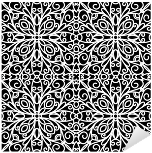 White Lace Ornament On Black, Seamless Pattern Sticker - Ornament (400x400), Png Download