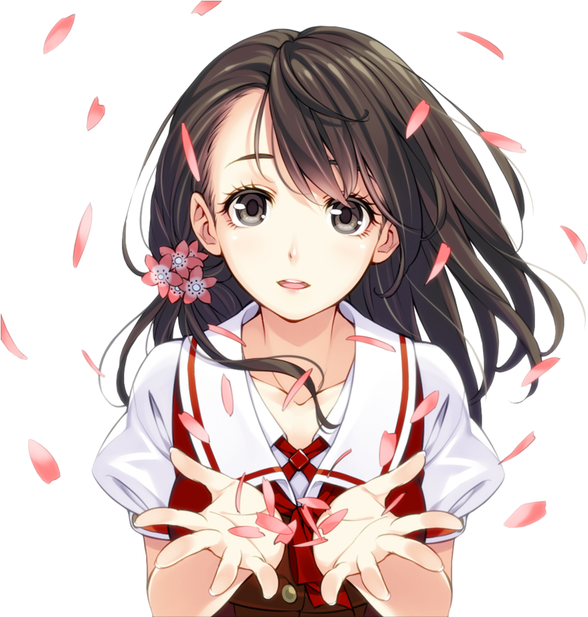 Girl Manga With Flower (894x894), Png Download