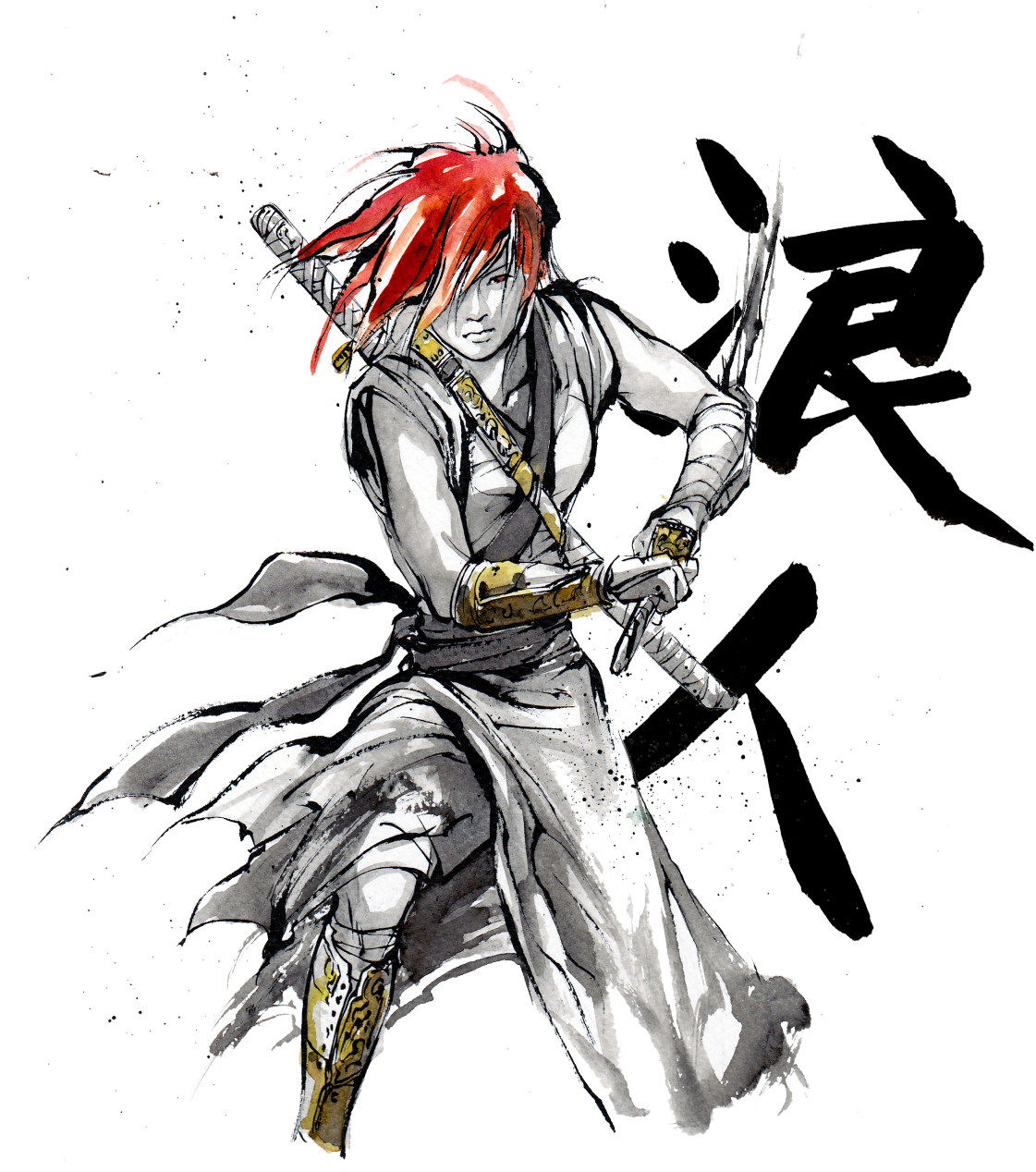 Female Ronin Samurai With Japanese Calligraphy Womens - Samurai Ronin (1200x1371), Png Download