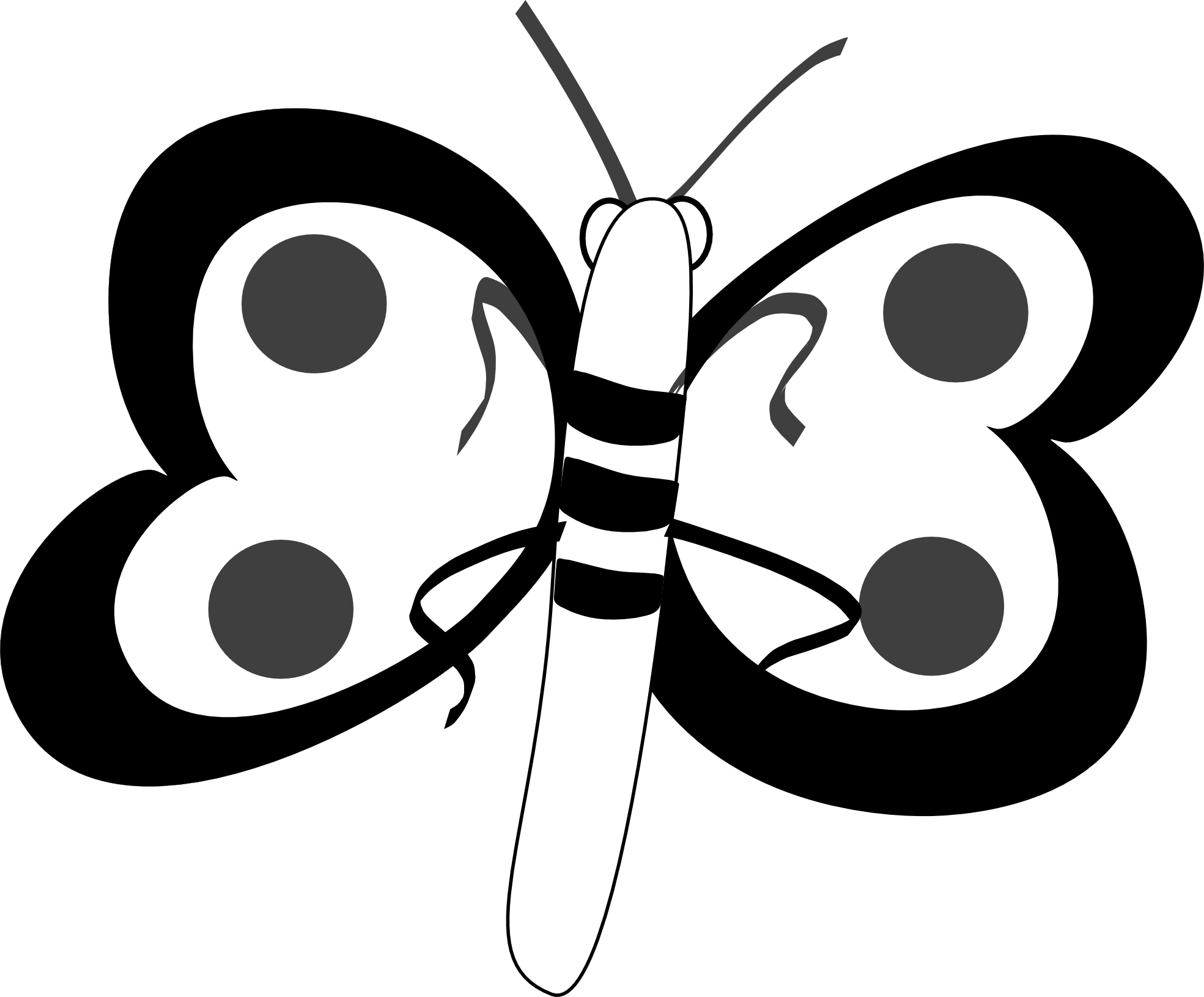 Butterfly 32 Black White Line Art Svg Inkscape Adobe - Butterflyclip Art Black And White (1969x1631), Png Download