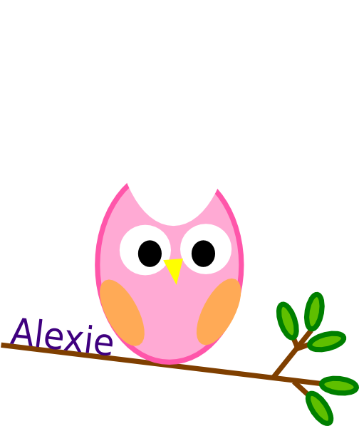 Pink Owl On A Branch Clip Art At Clker - Red Triangle Necklace ~ Vintage Plastic Cab Western (570x597), Png Download
