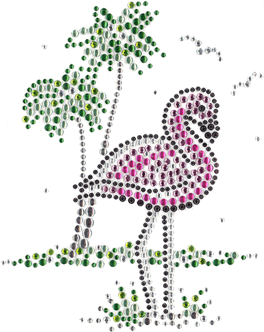 Pink Flamingo W/palm Trees - Cross-stitch (500x484), Png Download