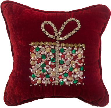 Red Velvet Christmas Gift Box Pillow - Christmas Day (392x378), Png Download