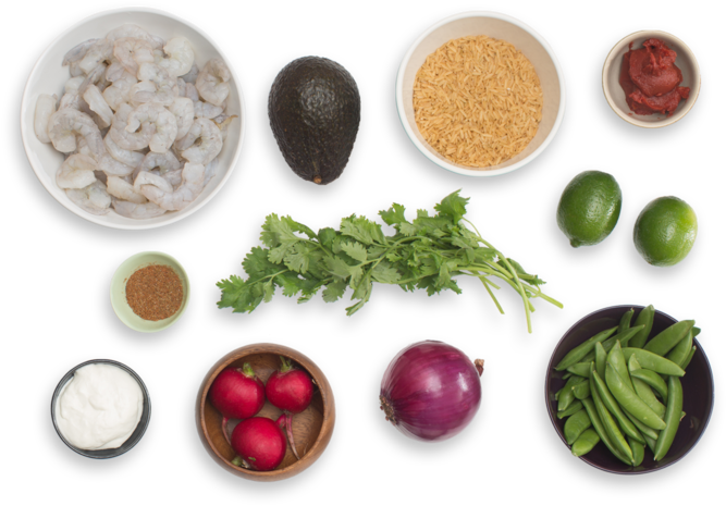 Mexican Shrimp Fried Rice With Radishes, Avocado & - Fresh Mexican Ingredients Png (700x477), Png Download