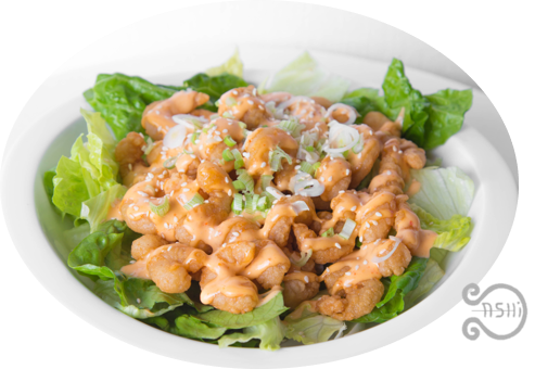 Notes Dynamite Shrimp Salad Romaine Lettuce, Fried - Salad (493x340), Png Download