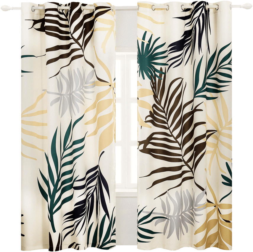 2 Panel Set Beige Yellow Leaf Printing Curtain For - Window (900x900), Png Download