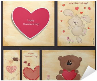Set Of Romantic Greeting Cards Happy Valentine's Day - Valentine's Day (400x400), Png Download