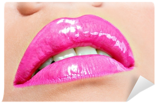 Closeup Beautiful Female Lips With Pink Lipstick Wall - Lip Gloss (400x400), Png Download