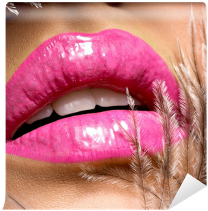 Closeup Beautiful Female Lips With Pink Lipstick - Lip Gloss (400x400), Png Download