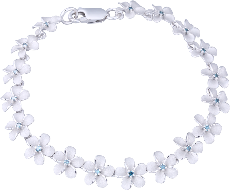 14k White Gold Plumeria Bracelet With 18 Blue Diamonds - Gold (1024x768), Png Download