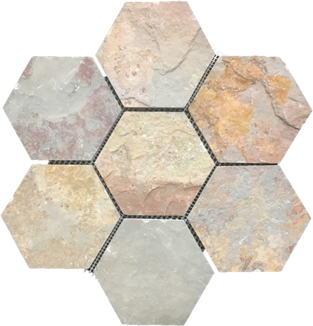 Lotus Multicolor Slate 5" Hexagon Mosaic - Tile (640x656), Png Download