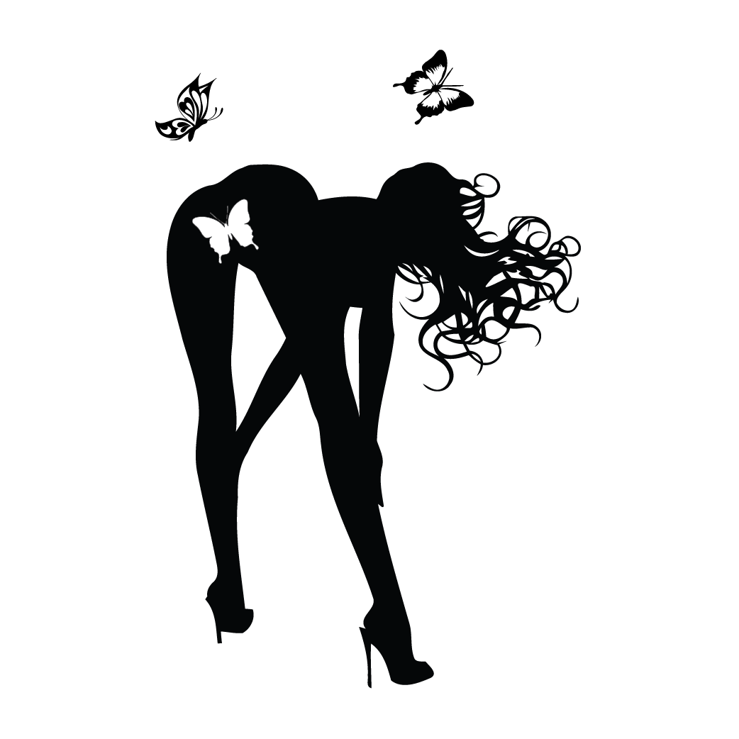 Butterfly Girl Decal - Woman Bending Over Silhouette (1042x1042), Png Download