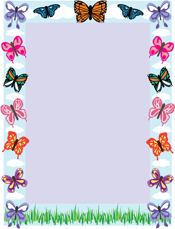 Butterfly Border Designs For Paper - Free Mothers Day Borders (612x792), Png Download