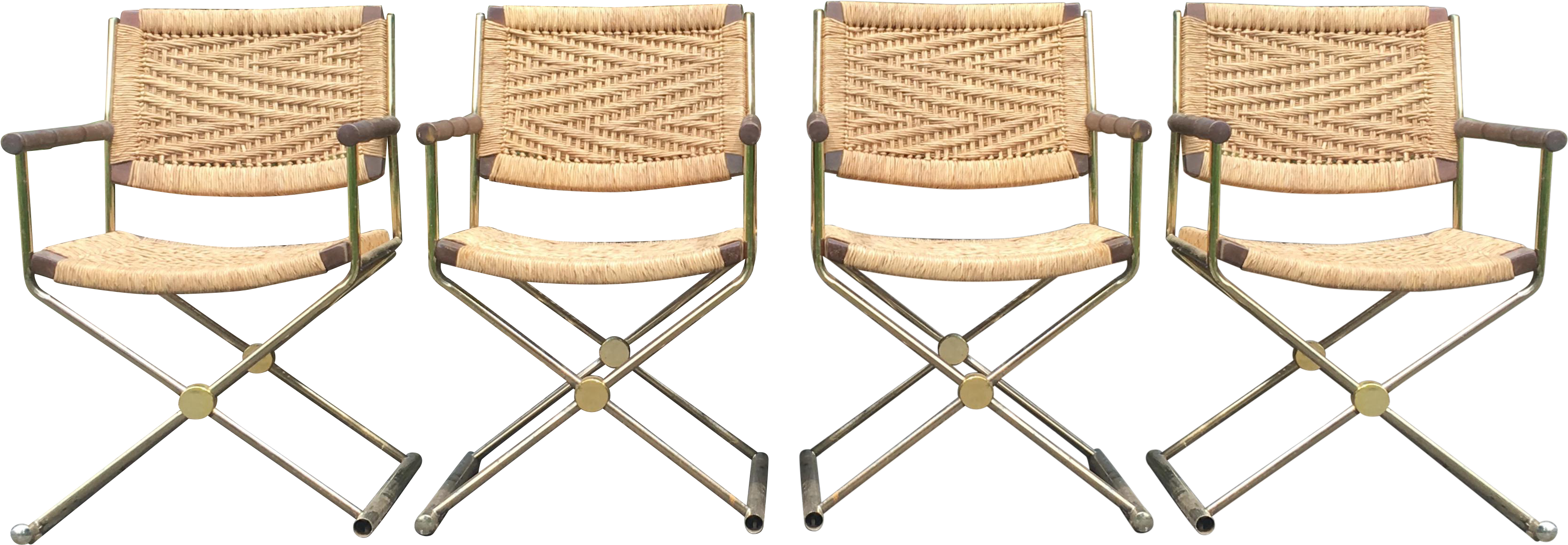 4 Vintage Regency Style Director Chairs With Rattan/rope - Director's Chair (3696x1283), Png Download