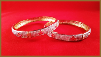 American Diamond Bangles Red Stones In Flower Shape - Bangle (400x400), Png Download